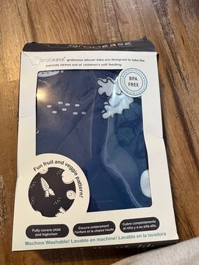 Kids' Navy Waterproof Bib with Fruit & Veggie Print